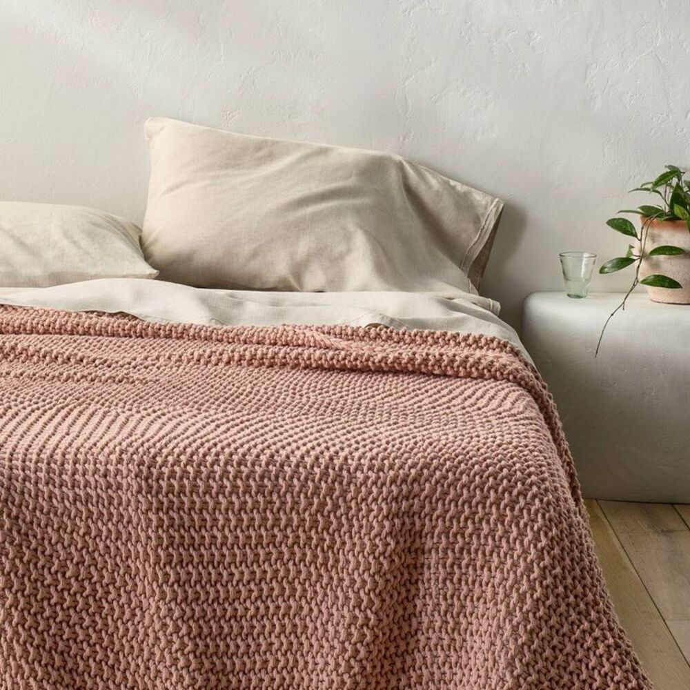 Full/Queen Chunky Knit Bed Blanket Light Adobe Clay - Casaluna